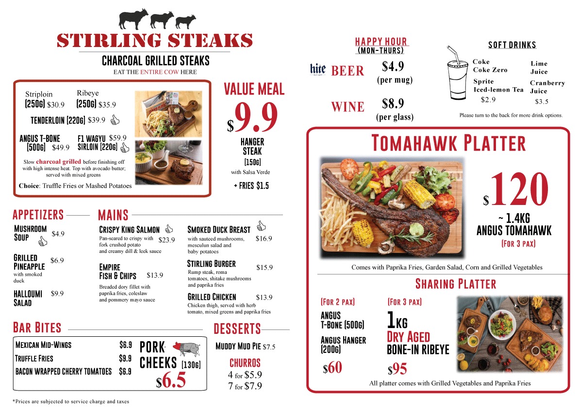 Stirling Steaks Menu (Front)