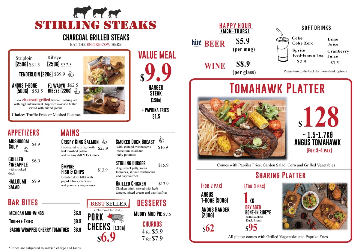 Stirling Steaks Menu (Front)