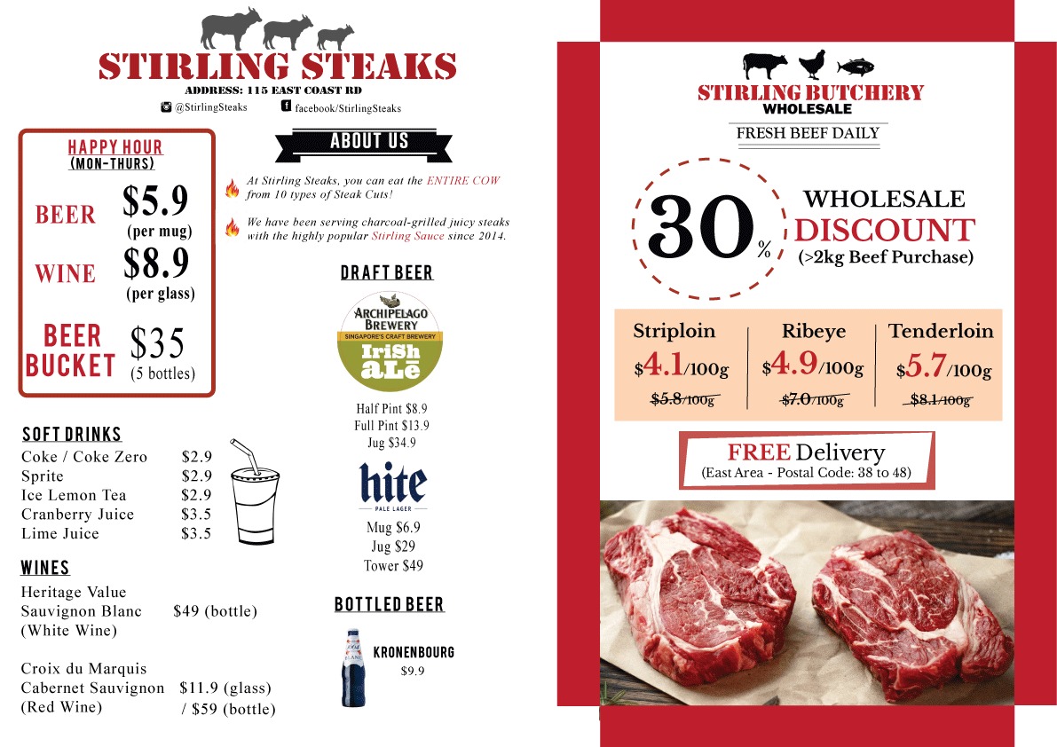 Stirling Steaks Menu (Buffet & Dinein)