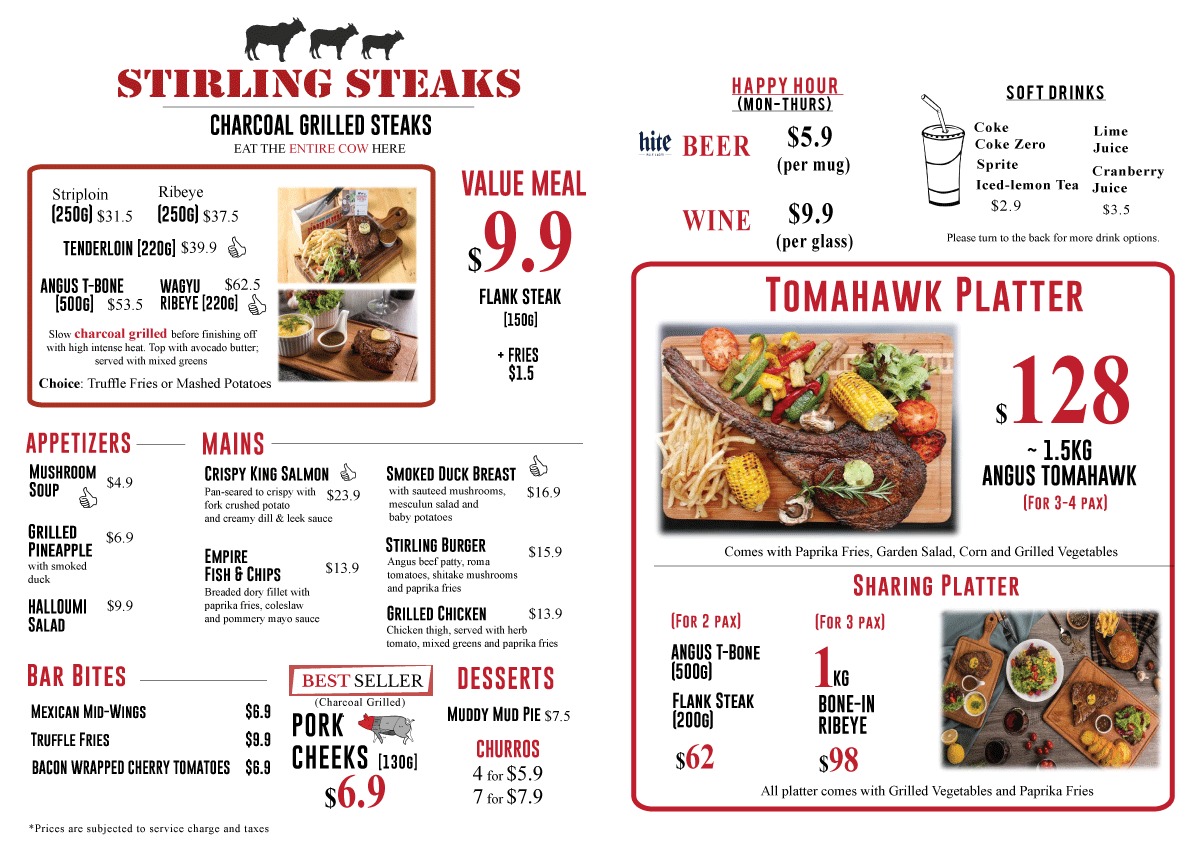 Stirling Steaks Menu (Front)